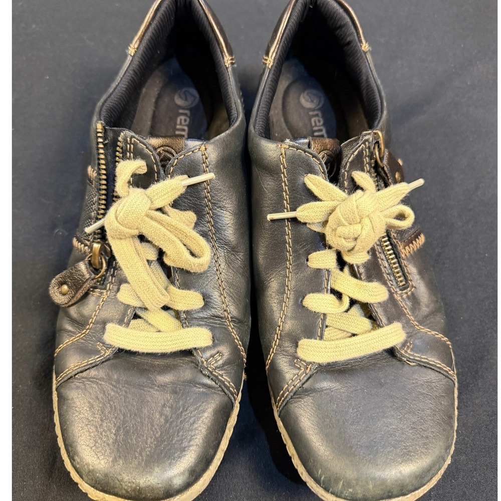 Remonte Leather Sneakers Side Zip‎ Water Resistant Black Grey Shoes Womens 40